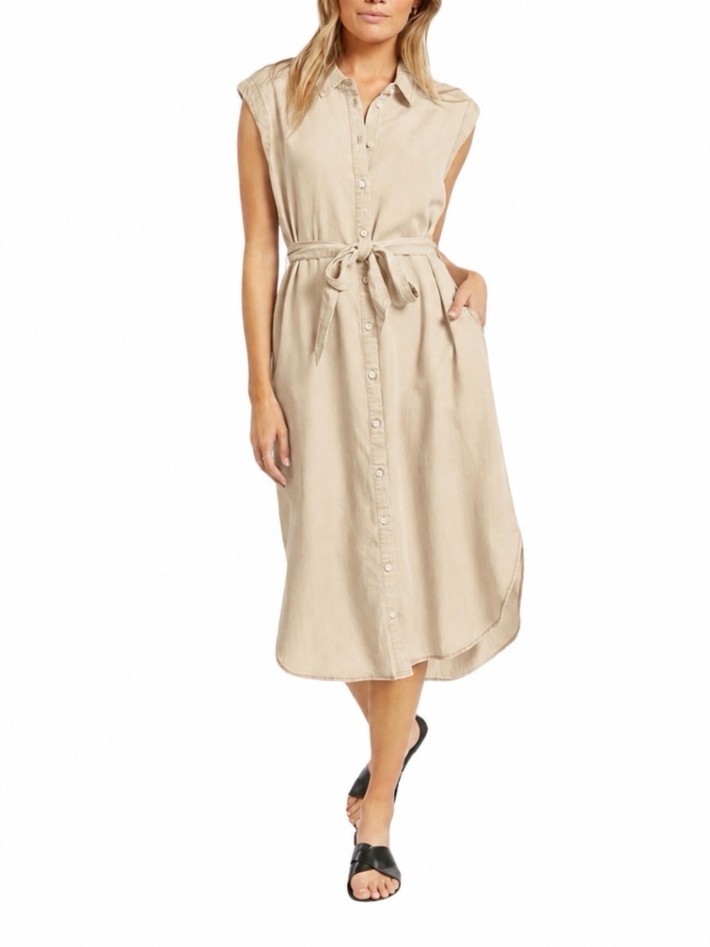 Thread and supply tencel button down midi dress belted